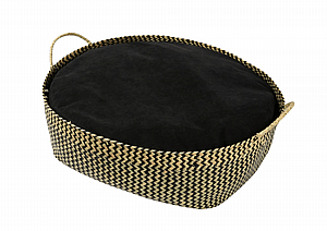 מיטה עגולה סרוגה לחיות מחמד עם כרית קטיפה שחורה - קוטר 55 ס"מ מבית וופי מיטה עגולה סרוגה לחיות מחמד עם כרית קטיפה שחורה - קוטר 55 ס"מ מבית וופי