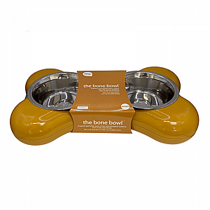 קערת האכלה כפולה בצורת עצם צבע צהוב חרדל - THE BONE DOUBLE BOWL CHIEN - מבית וופי קערת האכלה כפולה בצורת עצם צבע צהוב חרדל - THE BONE DOUBLE BOWL CHIEN - מבית וופי