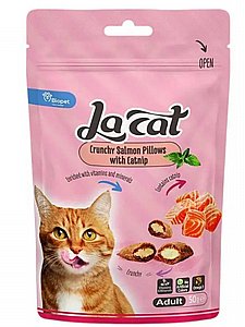 חטיף LaCat לחתולים כריות קראנצ`יות סלמון עם קטניפ 50 גרם חטיף LaCat לחתולים כריות קראנצ`יות סלמון עם קטניפ 50 גרם