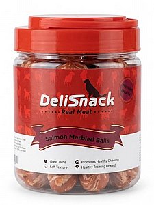 חטיף DeliSnack לכלב כדורי סלמון בצנצנת 400 גרם חטיף DeliSnack לכלב כדורי סלמון בצנצנת 400 גרם